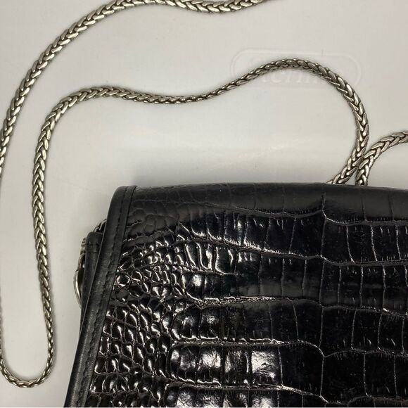 Vintage Authentic Brighton Croc Embossed Leather Chain Strap Small Crossbody - Picture 6 of 10